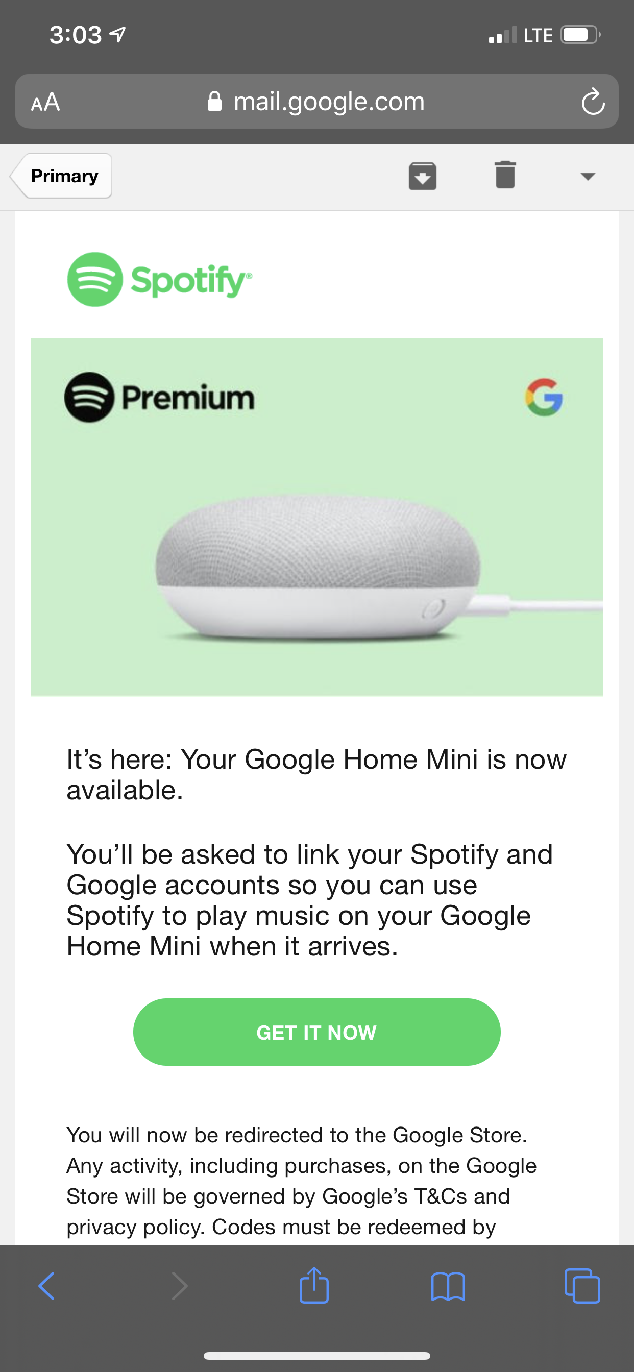 Free Google Home Mini Spotify Student
